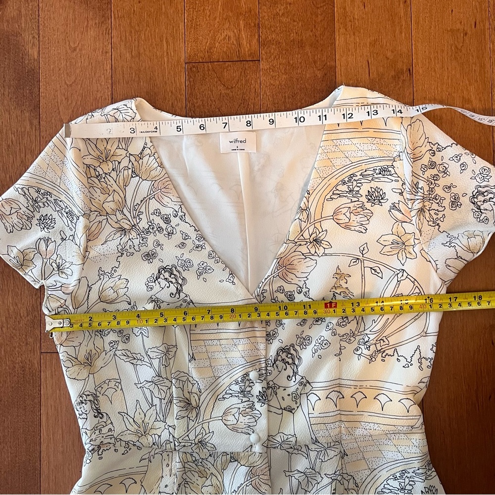 Aritzia Wilfred Nazaire Antique Pattern Mini Dress Yellow White Black Size US 6 - Picture 14 of 17